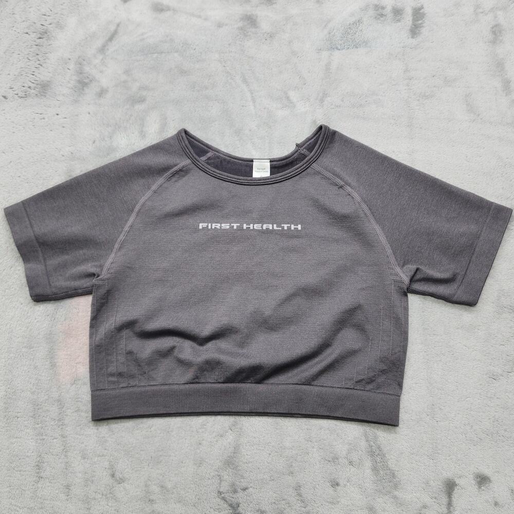 First Health Top Womens M Gray Enhance Cropped‎ Short Sleeve Seamless Workout